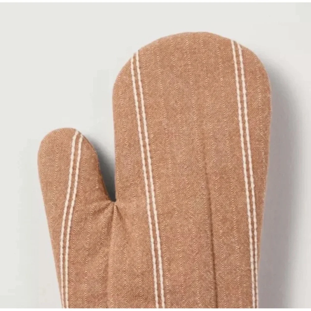 Hearth & Hand 3 PC SET Striped Pumpkin Brown Orange Oven Mitt & Potholders NEW!